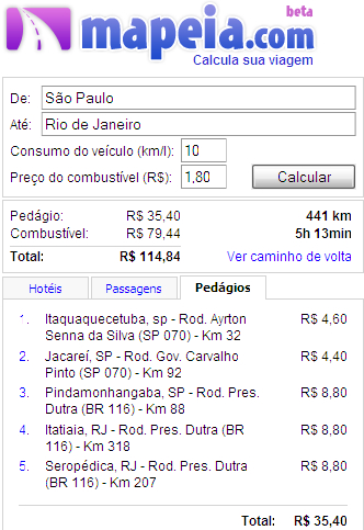 Calculadora de combustível e pedágio grátis, TECNOFAGIA