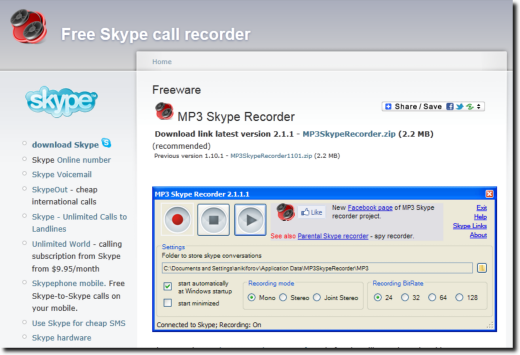 Grave as ligações pelo Skype em MP3